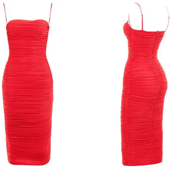 RARE HOUSE OF CB 'Sirene' Red Gathered Organza Mesh Dress NWT - Picture 7 of 11